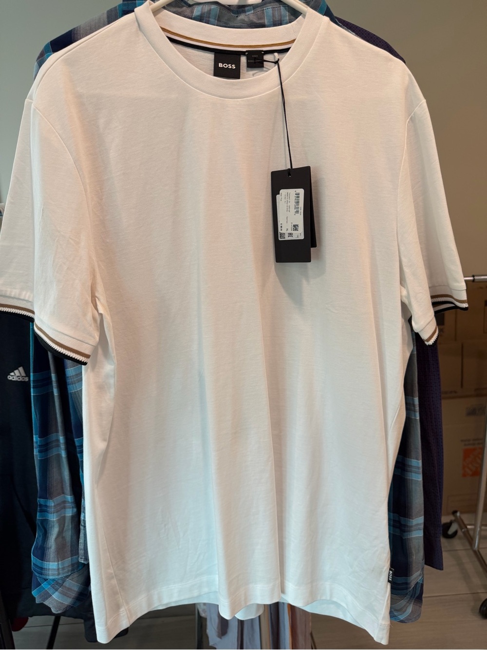 Boss Men’s White Short-Sleeve Crewneck Tee with Contrast Trim